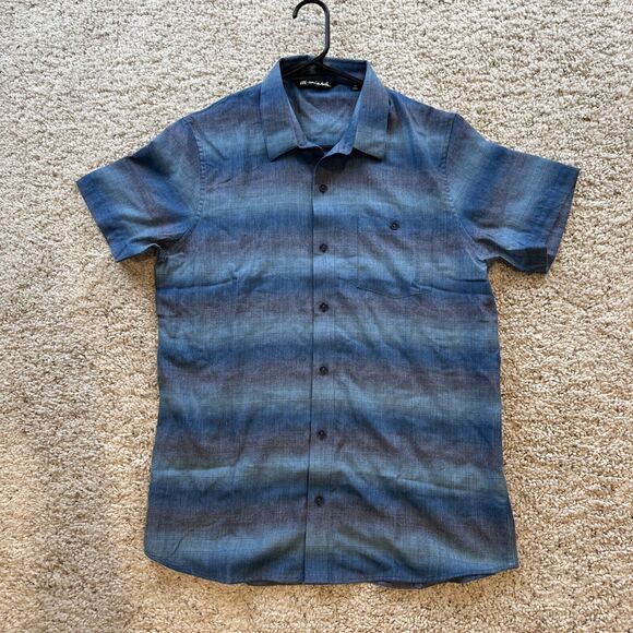 Travis Mathew‎ Shirt Mens Size M Blue Green Button Up Short Sleeve Pocket - Picture 1 of 5